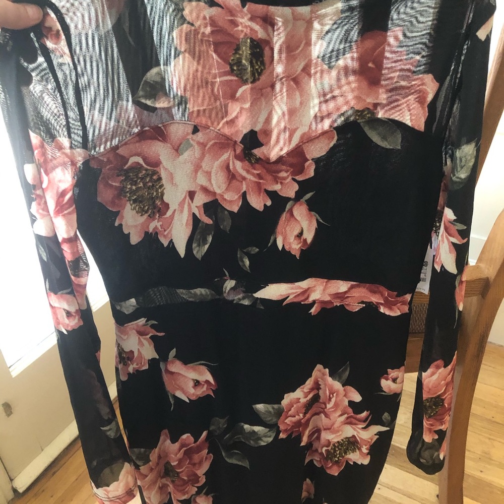floral on black mesh dress